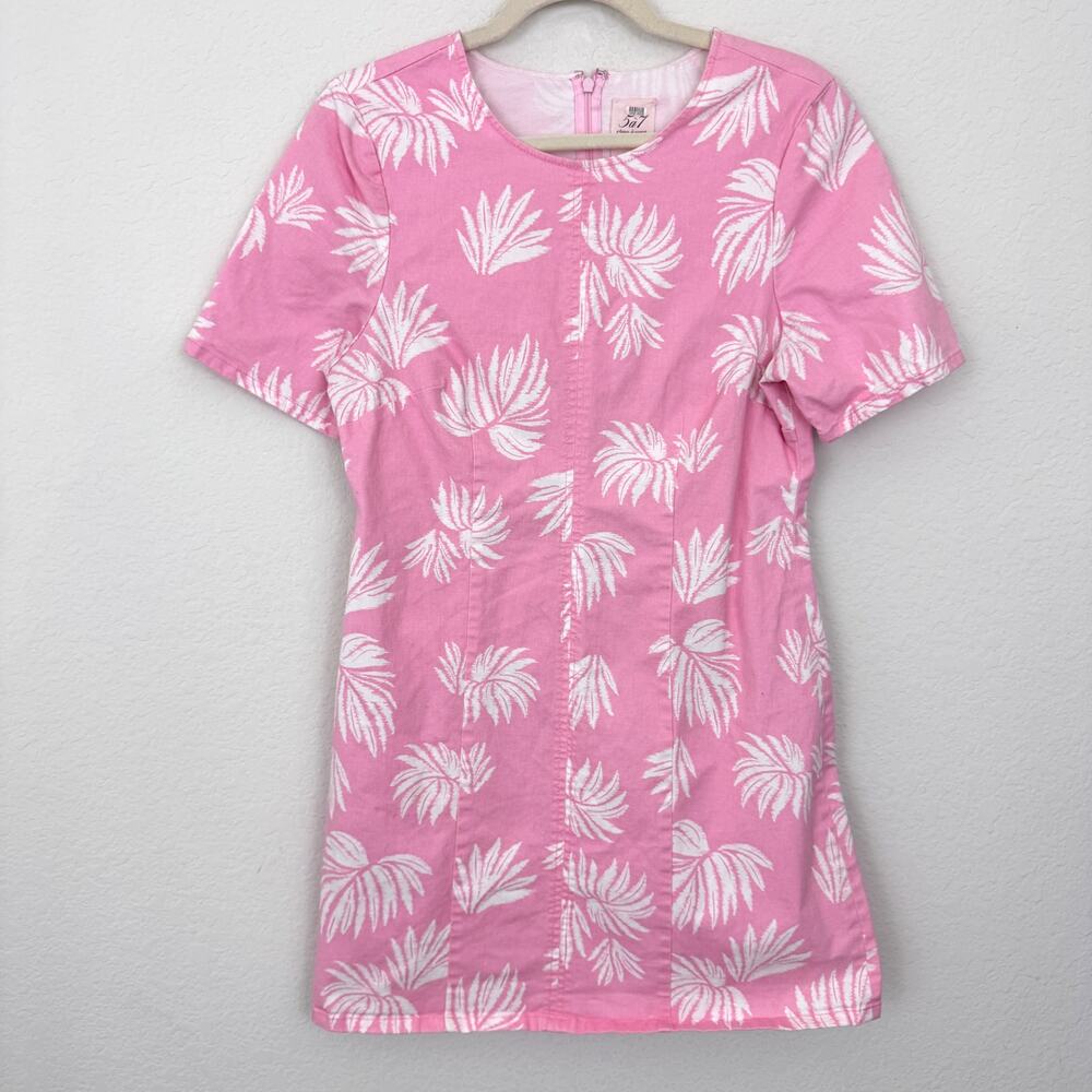 Cinq A Sep Womens Floral Cotton Stretch Mini Dress Tropical Summer Pink